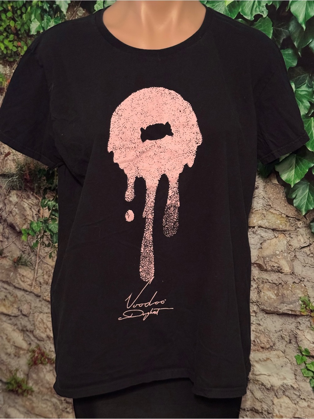 Voodoo Doughnut Graphic Tee with Pink Dripping Donut-Portland OR